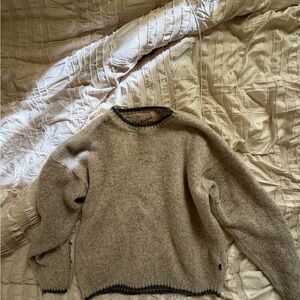 Woolrich Men's Crewneck Sweater in Taupe with Dark Trim